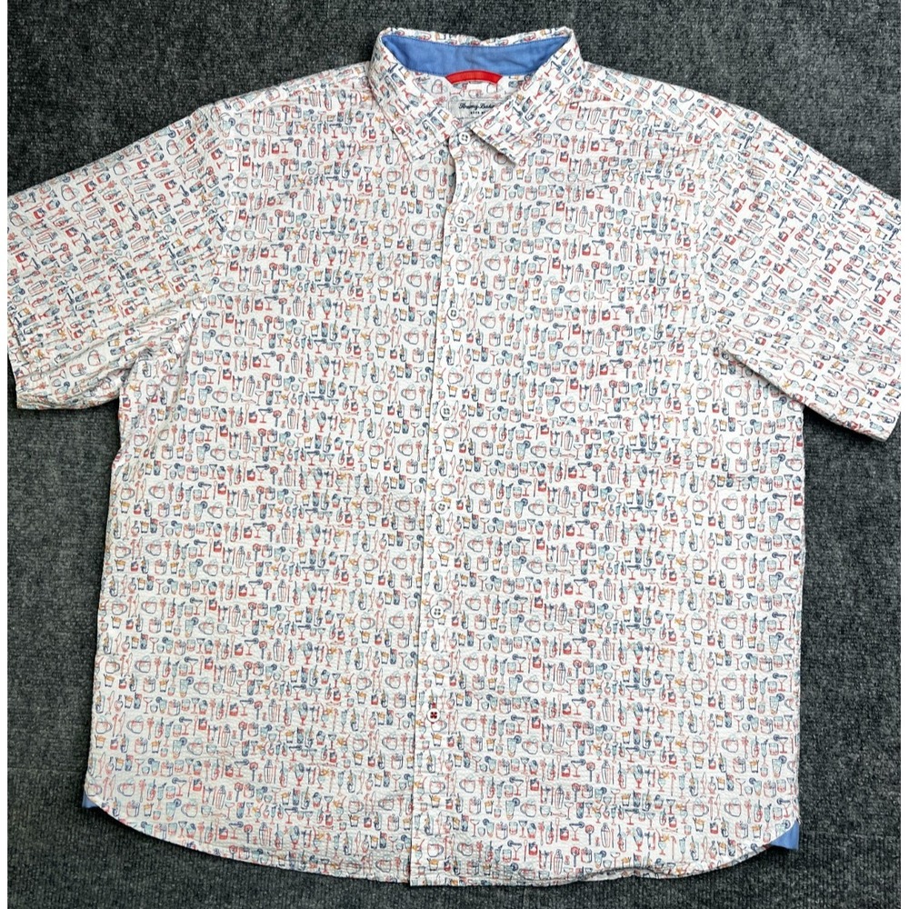 Tommy Bahama Nova Wave Shirt Mens XL White Cocktail Print Seersucker Button Down